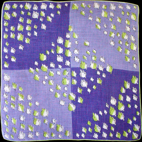 Leaves on Lavender Irish Linen Vintage Handkerchief
