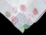 Madeira Organdy Trembler Pink Roses Vintage Handkerchief MWT