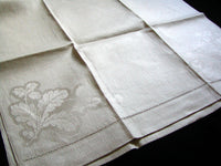 Oversize Antique Damask Acanthus & Greek Key Linen Towels, Pair
