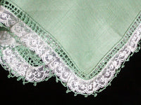 Fancy Green Irish Linen and Lace Vintage Handkerchief