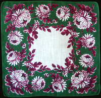 Chrysanthemum Vintage Linen Handkerchief, New Old Stock