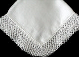 Lovers Knot White Crochet Lace Vintage Irish Linen Handkerchief