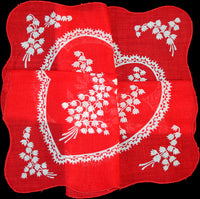 Secret Valentine Heart w Lily of the Valley Vintage Handkerchief
