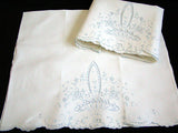 Vintage Pair Pillowcases Madeira Hand Embroidery Basket Design