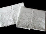 Madeira Embroidered Vintage Pillowcases White Cutwork, Pair