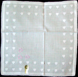 Embroidered Pink Hearts Vintage Handkerchief Madeira New Old Stock