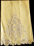 Gray Cutwork on Yellow Madeira Vintage Linen Guest Towel