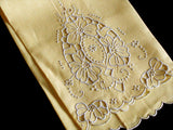 Gray Cutwork on Yellow Madeira Vintage Linen Guest Towel