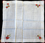 Dangling Cherry Appliques Vintage Handkerchief Madeira Portugal