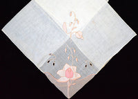 Pink Rose Applique Vintage Handkerchief Madeira