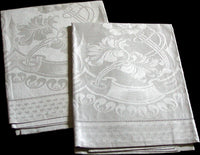 Oversize Acanthus & Flowery Vines Damask Linen Towels, Pair