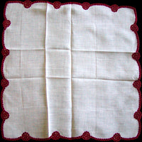 Marghab Eyelet Scallop Vintage Handkerchief Madeira Portugal Red
