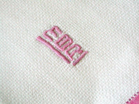 Antique Huck Linen Guest Hand Towel w Pink Monogram MBR 13x19