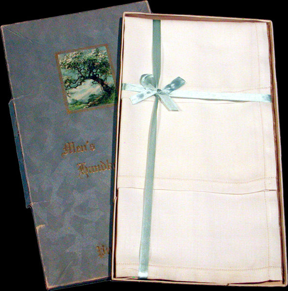 Men's Vintage Irish Linen Hankies, Boxed Set of 3
