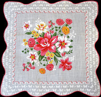 Daffodils, Zinnias, Red Bells Vintage Handkerchief