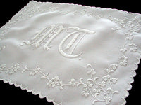 c1900 Whitework Embroidery Monogram Centerpiece Doily 15x19