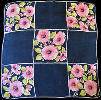 Checkerboard of Morning Glories Vintage Handkerchief