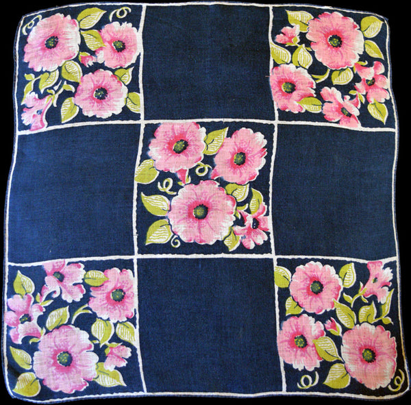 Checkerboard of Morning Glories Vintage Handkerchief