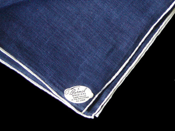 Burmel Hand Rolled Vintage Irish Linen Handkerchief, Navy