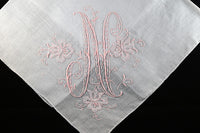 Monogram N Vintage Handkerchief Pink Madeira Embroidery