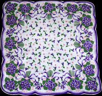 Purple Violets Pink Nosegays Linen Vintage Handkerchief