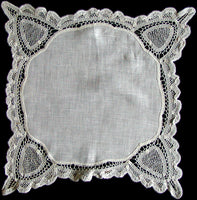 Antique Linen & Bobbin Lace Wedding Handkerchief