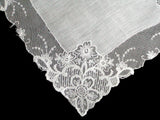 Floral Deco Lace Border Vintage White Wedding Handkerchief