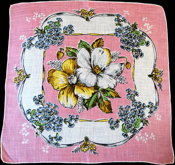 Hibiscus Floral Irish Linen Vintage Handkerchief