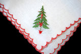 Christmas Trees Embroidered Vintage Handkerchief