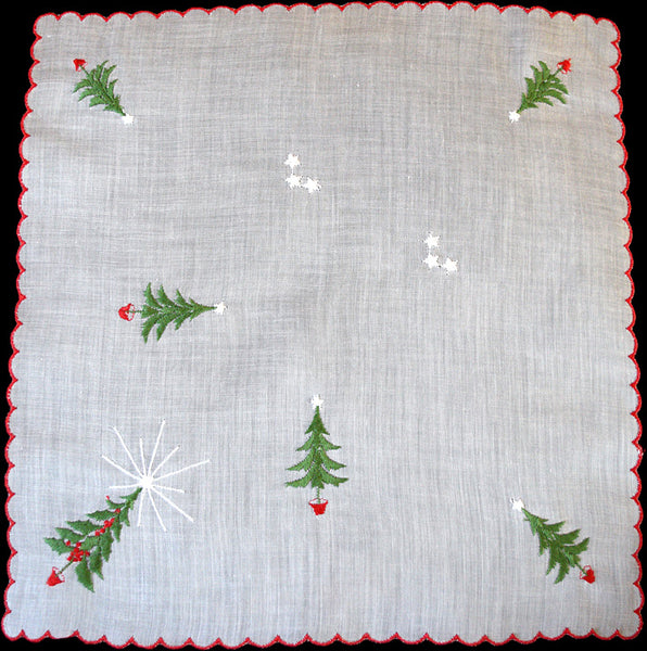 Christmas Trees Embroidered Vintage Handkerchief