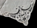 Antique Linen & Bobbin Lace Heirloom Wedding Handkerchief