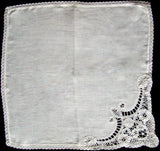 Antique Linen & Bobbin Lace Heirloom Wedding Handkerchief
