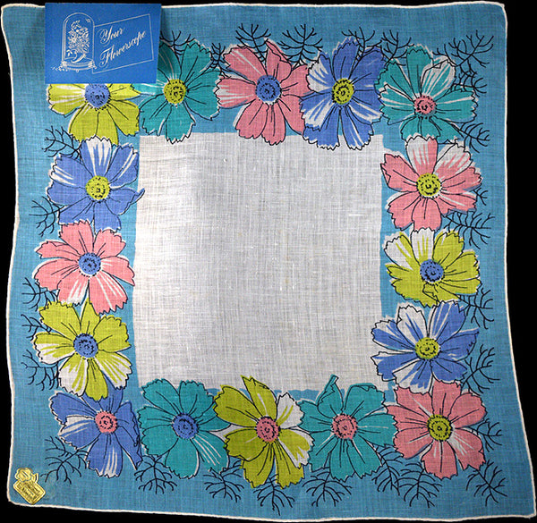 October Flower of the Month Vintage Linen Handkerchief Kimball B