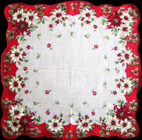 Old Fashioned Poinsettias Vintage Christmas Handkerchief