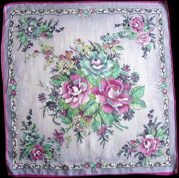 Purple Roses on Lavender Vintage Handkerchief
