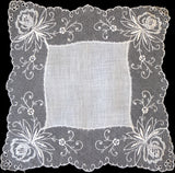 Embroidered Orchids Lace Vintage Wedding Handkerchief