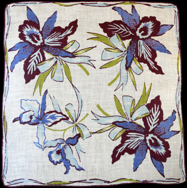 Orchid Corsages Irish Linen Vintage Handkerchief
