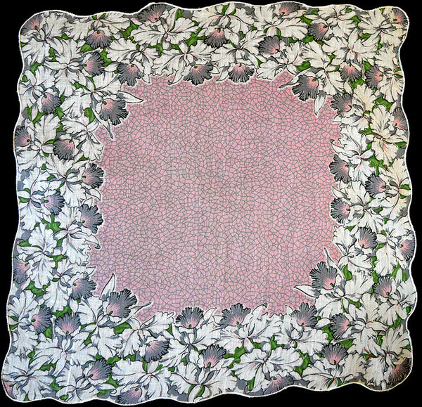 Border of Orchids Vintage Handkerchief