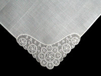 Fancy Embroidered White Organdy Corner Vintage Handkerchief