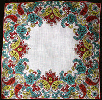 Botanical Paisley Vintage Linen Handkerchief, NOS