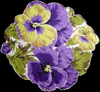Big Purple & Yellow Pansies Round Vintage Handkerchief