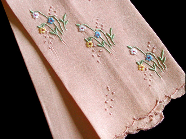 Garden Flowers Vintage Madeira Embroidered Guest Towel, Peach