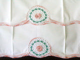 PR Vintage Pillowcases Crochet Lace Rosettes Tubing