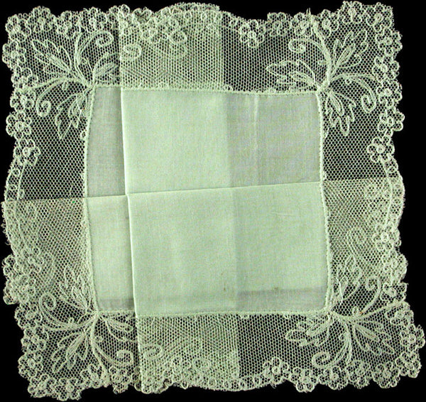 Garden Green Linen and Lace Vintage Wedding Handkerchief