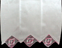 White Linen Vintage Guest Hand Towel w Pink Crochet Lace Trim