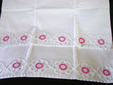 PR Pink and White Daisy Crochet Lace Vintage Pillowcases, Tubing