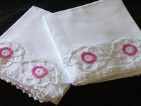 PR Pink and White Daisy Crochet Lace Vintage Pillowcases, Tubing