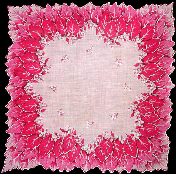 Ombre Pink Leafy Border Vintage Handkerchief New Old Stock