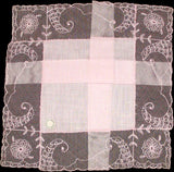 Pink Cornucopia Embroidered Lace Vintage Wedding Handkerchief