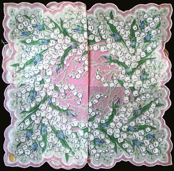 Lily of the Valley NOS Vintage Handkerchief, Pink